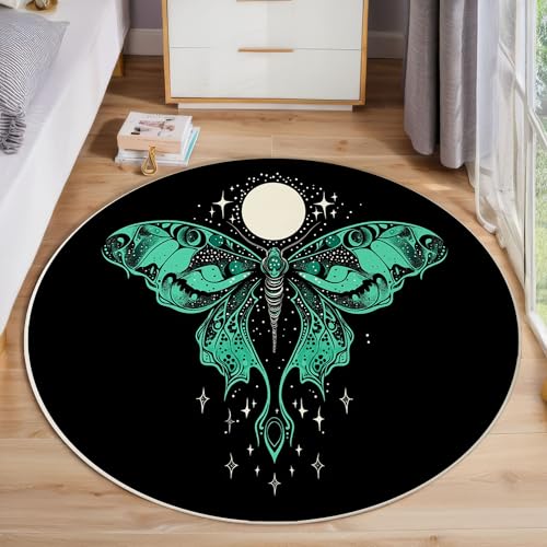 ZISTRCBAO Schmetterling Tier Kurzflor Teppich Rund, Vintage-Eleganz Wohnzimmerteppich, Blaugrün Runder Teppich 100cm Round Eingangsbereich Waschbar Weich for Wohnzimmer Schlafzimmer Studie Heimbüro ZISTRCBAO Schmetterling Tier Kurzflor Teppich Rund, Vintage-Eleganz Wohnzimmerteppich, Blaugrün Runder Teppich 100cm Round Eingangsbereich Waschbar Weich for Wohnzimmer Schlafzimmer Studie Heimbüro von ZISTRCBAO