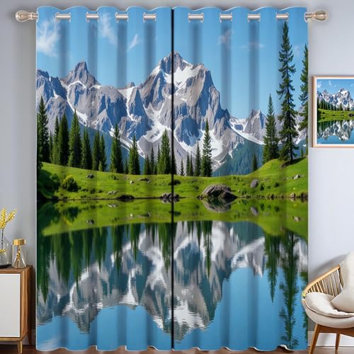 ZISTRCBAO Schneebergwald Verdunkelungsvorhänge, Realistische Landschaft Thermisch Isoliert Fensterbehandlung Vorhänge Für Wohnzimmer Dekoration, Mehrfarbig 2 Paneele H160xB80cm von ZISTRCBAO