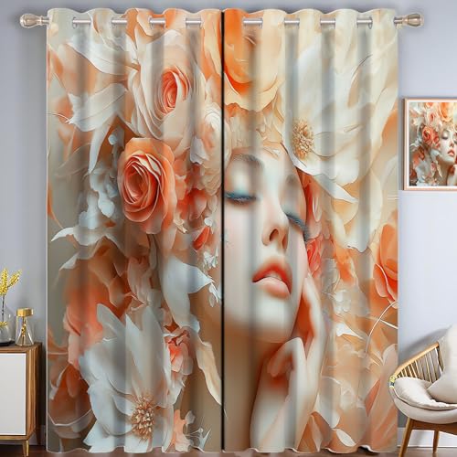 ZISTRCBAO Schöne Frau Mit Rose Verdunkelungsvorhänge, Fantasy-Kunststil Thermisch Isoliert Fensterbehandlung Vorhänge Für Wohnzimmer Dekoration, Orange Farbe 2 Paneele H213xB66cm ZISTRCBAO Schöne Frau Mit Rose Verdunkelungsvorhänge, Fantasy-Kunststil Thermisch Isoliert Fensterbehandlung Vorhänge Für Wohnzimmer Dekoration, Orange Farbe 2 Paneele H213xB66cm von ZISTRCBAO