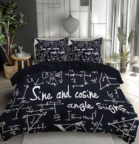 ZISTRCBAO Schwarz Bettwäsche 155 x 220 cm, Mathematische Formeln Bettbezug 3-Teiliges Microfaser, Briefstil Bettbezug Weich Mikrofaser Mit ReißVerschluss Und 2 Kissenbezug von ZISTRCBAO