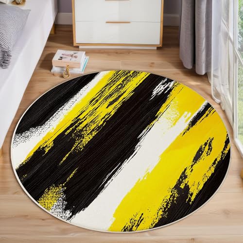 ZISTRCBAO Schwarz-Gelbe Streifen Runder Teppich, Aquarell-Graffiti Runde, Weich Waschbar rutschfest Wohnzimmer Schlafzimmer Nachttisch Restaurant Korridor Fußmatte (60cm, Gelb) von ZISTRCBAO