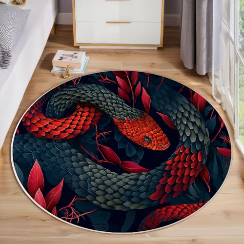 ZISTRCBAO Schwarz Rot Schlange Tier Kurzflor Teppich Rund, Dunkle Fantasie Wohnzimmerteppich, Rot Runder Teppich 160cm Round Eingangsbereich Waschbar Weich for Wohnzimmer Schlafzimmer Studie Heimbüro ZISTRCBAO Schwarz Rot Schlange Tier Kurzflor Teppich Rund, Dunkle Fantasie Wohnzimmerteppich, Rot Runder Teppich 160cm Round Eingangsbereich Waschbar Weich for Wohnzimmer Schlafzimmer Studie Heimbüro von ZISTRCBAO
