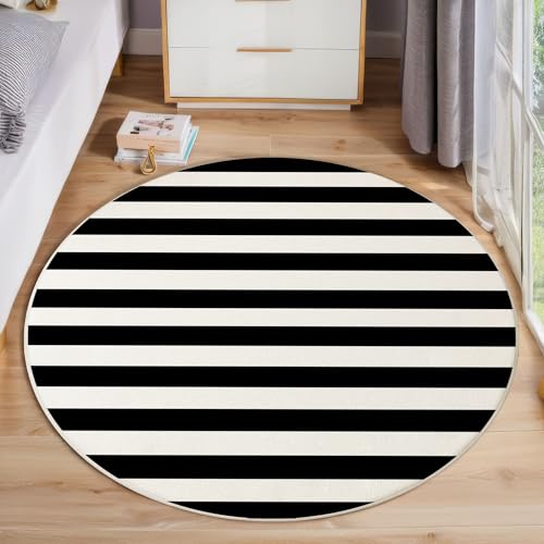 ZISTRCBAO Schwarz-Weiße Streifen Runder Teppich, Minimalismus Runde Teppiche, Weich Waschbar rutschfest Wohnzimmer Schlafzimmer Nachttisch Restaurant Korridor Fußmatte Teppiche (120cm, Schwarz) von ZISTRCBAO