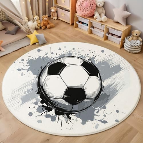 ZISTRCBAO Schwarz-Weißer Fußball Rund Teppich, Aquarelltinte Waschbarer Wohnzimmer Sofa Teppich Kurzflor Couchtischmatte, Weiß Rund 160cm Teppiche Für Schlafzimmer Esszimmer Küche Innen ZISTRCBAO Schwarz-Weißer Fußball Rund Teppich, Aquarelltinte Waschbarer Wohnzimmer Sofa Teppich Kurzflor Couchtischmatte, Weiß Rund 160cm Teppiche Für Schlafzimmer Esszimmer Küche Innen von ZISTRCBAO