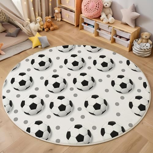 ZISTRCBAO Schwarz-Weißer Fußball Rund Teppich, Sportthema Waschbarer Wohnzimmer Sofa Teppich Kurzflor Couchtischmatte, Weiß Rund 100cm Teppiche Für Schlafzimmer Esszimmer Küche Innen ZISTRCBAO Schwarz-Weißer Fußball Rund Teppich, Sportthema Waschbarer Wohnzimmer Sofa Teppich Kurzflor Couchtischmatte, Weiß Rund 100cm Teppiche Für Schlafzimmer Esszimmer Küche Innen von ZISTRCBAO