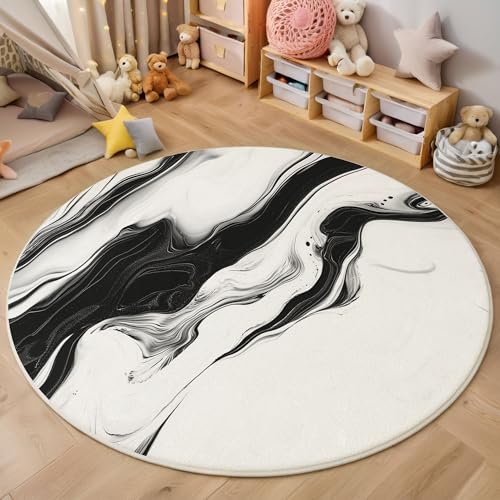 ZISTRCBAO Schwarz-Weißer Marmor Kurzflor Teppich Rund, Wirbellinien Wohnzimmerteppich, Weiß Runder Teppich 100cm Round Eingangsbereich Waschbar Weich for Wohnzimmer Schlafzimmer Studie Heimbüro ZISTRCBAO Schwarz-Weißer Marmor Kurzflor Teppich Rund, Wirbellinien Wohnzimmerteppich, Weiß Runder Teppich 100cm Round Eingangsbereich Waschbar Weich for Wohnzimmer Schlafzimmer Studie Heimbüro von ZISTRCBAO