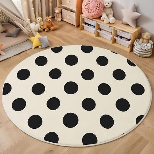ZISTRCBAO Schwarze Tupfen Kurzflor Teppich Rund, Modern Einfach Wohnzimmerteppich, Weiß Runder Teppich 120cm Round Eingangsbereich Waschbar Weich for Wohnzimmer Schlafzimmer Studie Heimbüro ZISTRCBAO Schwarze Tupfen Kurzflor Teppich Rund, Modern Einfach Wohnzimmerteppich, Weiß Runder Teppich 120cm Round Eingangsbereich Waschbar Weich for Wohnzimmer Schlafzimmer Studie Heimbüro von ZISTRCBAO