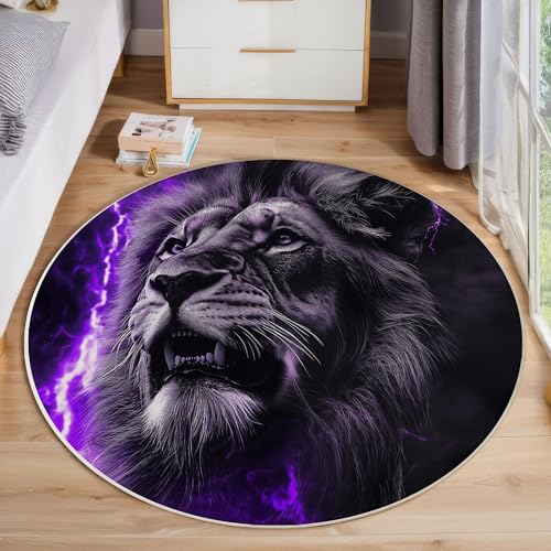 ZISTRCBAO Schwarzer Löwe Rund Teppich, Tierrealismus Waschbarer Wohnzimmer Sofa Teppich Kurzflor Couchtischmatte, Lila Rund 100cm Teppiche Für Schlafzimmer Esszimmer Küche Innen ZISTRCBAO Schwarzer Löwe Rund Teppich, Tierrealismus Waschbarer Wohnzimmer Sofa Teppich Kurzflor Couchtischmatte, Lila Rund 100cm Teppiche Für Schlafzimmer Esszimmer Küche Innen von ZISTRCBAO