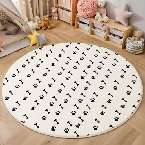 ZISTRCBAO Schwarzer Pfotenabdruck Kurzflor Teppich Rund, Tierthema Wohnzimmerteppich, Weiß Runder Teppich 80cm Round Eingangsbereich Waschbar Weich for Wohnzimmer Schlafzimmer Studie Heimbüro ZISTRCBAO Schwarzer Pfotenabdruck Kurzflor Teppich Rund, Tierthema Wohnzimmerteppich, Weiß Runder Teppich 80cm Round Eingangsbereich Waschbar Weich for Wohnzimmer Schlafzimmer Studie Heimbüro von ZISTRCBAO