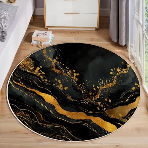 ZISTRCBAO Schwarzgoldmarmor Rund Bereich Teppich 180cm, Wirbelkunst Weich Teppich Rund, Waschbar rutschfest Wohnzimmer Teppiche Für Schlafzimmer Terrasse Garten Küchen, Schwarz ZISTRCBAO Schwarzgoldmarmor Rund Bereich Teppich 180cm, Wirbelkunst Weich Teppich Rund, Waschbar rutschfest Wohnzimmer Teppiche Für Schlafzimmer Terrasse Garten Küchen, Schwarz von ZISTRCBAO