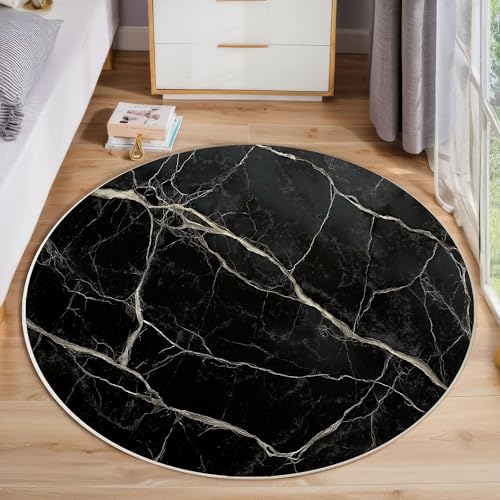 ZISTRCBAO Schwarzgoldmarmor Runder Teppich, Modern Einfach Runde, Weich Waschbar rutschfest Wohnzimmer Schlafzimmer Nachttisch Restaurant Korridor Fußmatte (80cm, Schwarz) von ZISTRCBAO