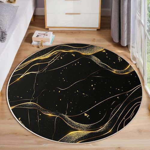 ZISTRCBAO Schwarzgoldmarmor Runder Teppich, Moderner Luxus Runde Teppiche, Weich Waschbar rutschfest Wohnzimmer Schlafzimmer Nachttisch Restaurant Korridor Fußmatte Teppiche (60cm, Schwarz) von ZISTRCBAO