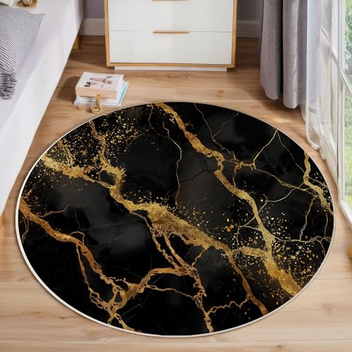 ZISTRCBAO Schwarzgoldmarmor Runder Teppich, Retro-Luxus Runde Teppiche, Weich Waschbar rutschfest Wohnzimmer Schlafzimmer Nachttisch Restaurant Korridor Fußmatte Teppiche (60cm, Gold) von ZISTRCBAO