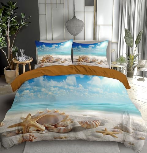 ZISTRCBAO Shell Beach BettwäSch 135 x 200 cm, Sommerthema Wende BettwäSche Set, Weich Atmungsaktive Mikrofaser 1 Deckenbezug Mit ReißVerschluss 1 Kissenbezug, Blau von ZISTRCBAO