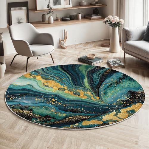 ZISTRCBAO Smaragdgrüner Goldmarmor Rund Teppich Kurzflor, Moderner Luxus Ultradünner Waschbarer Runder Teppich Für Den Innen Und Außenbereich Schlafzimmer Wohnzimmer Terrasse Garten 80cm, Grün ZISTRCBAO Smaragdgrüner Goldmarmor Rund Teppich Kurzflor, Moderner Luxus Ultradünner Waschbarer Runder Teppich Für Den Innen Und Außenbereich Schlafzimmer Wohnzimmer Terrasse Garten 80cm, Grün von ZISTRCBAO