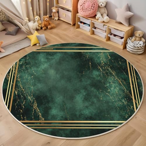 ZISTRCBAO Smaragdgrüner Marmor Runder Teppich, Moderner Luxus Runde Teppiche, Weich Waschbar rutschfest Wohnzimmer Schlafzimmer Nachttisch Restaurant Korridor Fußmatte Teppiche (60cm, Smaragdgrün) von ZISTRCBAO