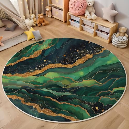 ZISTRCBAO Smaragdgrüner Marmor Teppich Rund 160cm, Moderner Luxus Kurzflor Teppich Rund, Anti-Rutsch Unterseite Weich Kreisteppich Für Wohnzimmer, Schlafzimmer, Büro, Grün von ZISTRCBAO