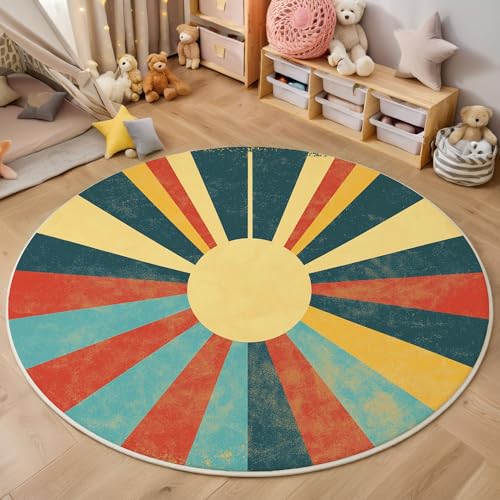 ZISTRCBAO Sonne Regenbogen Streifen rutschfest Runder Teppich 100cm, Retro Mittelalter Runder Teppich Wohnzimmer, Warme Farben DekorationWeich Waschbar Für Zuhause Bodenmatte Schlafzimmer Dekorativer ZISTRCBAO Sonne Regenbogen Streifen rutschfest Runder Teppich 100cm, Retro Mittelalter Runder Teppich Wohnzimmer, Warme Farben DekorationWeich Waschbar Für Zuhause Bodenmatte Schlafzimmer Dekorativer von ZISTRCBAO