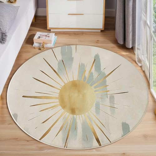 ZISTRCBAO Sonnenlinien Rund Teppich Kurzflor, Retro Boho Ultradünner Waschbarer Runder Teppich Für Den Innen Und Außenbereich Schlafzimmer Wohnzimmer Terrasse Garten 160cm, Creme ZISTRCBAO Sonnenlinien Rund Teppich Kurzflor, Retro Boho Ultradünner Waschbarer Runder Teppich Für Den Innen Und Außenbereich Schlafzimmer Wohnzimmer Terrasse Garten 160cm, Creme von ZISTRCBAO