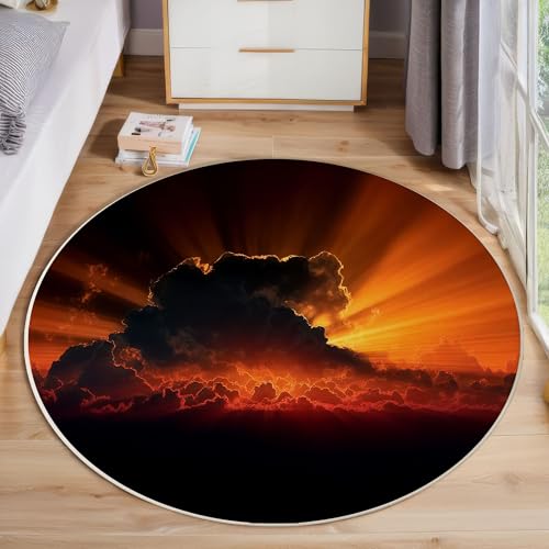 ZISTRCBAO Sonnenuntergang Wolken rutschfest Runder Teppich 80cm, Szenischer Realismus Runder Teppich Wohnzimmer, Orange Dekoration Weich Waschbar Für Zuhause Bodenmatte Schlafzimmer Dekorativer von ZISTRCBAO