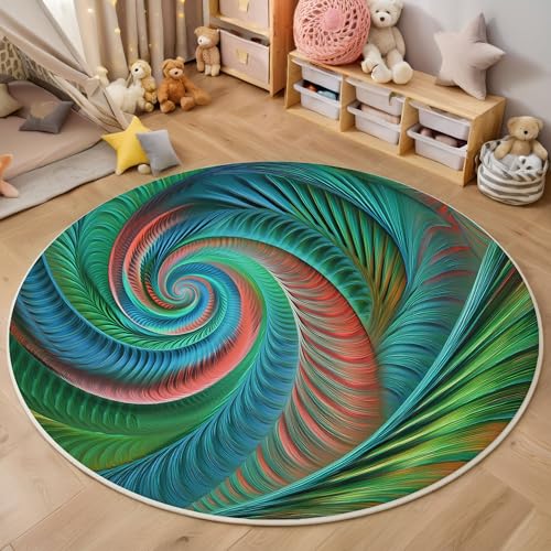 ZISTRCBAO Spiralfeder Runder Teppich, Vintage-Eleganz Runde, Weich Waschbar rutschfest Wohnzimmer Schlafzimmer Nachttisch Restaurant Korridor Fußmatte (60cm, Grün) von ZISTRCBAO