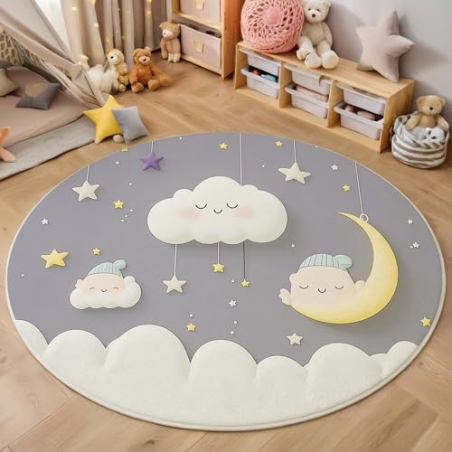 ZISTRCBAO Sterne, Wolken, Mond Kurzflor Teppich Rund, Niedlicher Cartoon Wohnzimmerteppich, Grau Runder Teppich 120cm Round Eingangsbereich Waschbar Weich for Wohnzimmer Schlafzimmer Studie Heimbüro ZISTRCBAO Sterne, Wolken, Mond Kurzflor Teppich Rund, Niedlicher Cartoon Wohnzimmerteppich, Grau Runder Teppich 120cm Round Eingangsbereich Waschbar Weich for Wohnzimmer Schlafzimmer Studie Heimbüro von ZISTRCBAO