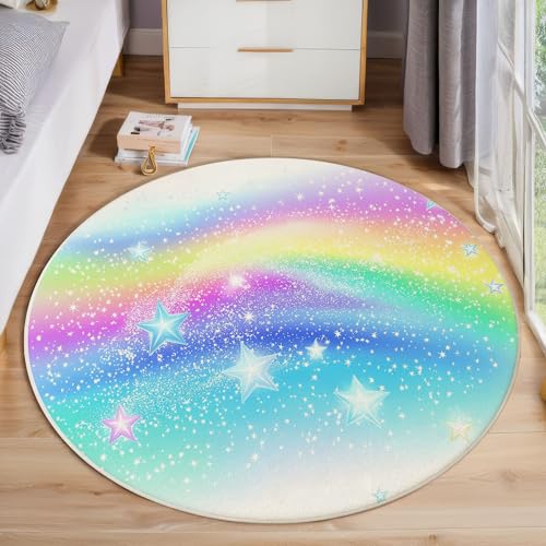 ZISTRCBAO Sterne Regenbogen Runder Teppich, Schöne Fantasie Runde Teppiche, Weich Waschbar rutschfest Wohnzimmer Schlafzimmer Nachttisch Restaurant Korridor Fußmatte Teppiche (100cm, Mehrfarbig) von ZISTRCBAO