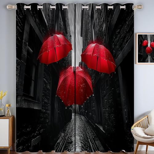 ZISTRCBAO Straßenschirme Verdunkelungsvorhänge, Retro-Mysterium Thermisch Isoliert Fensterbehandlung Vorhänge Für Wohnzimmer Dekoration, Rot 2 Paneele H213xB137cm von ZISTRCBAO