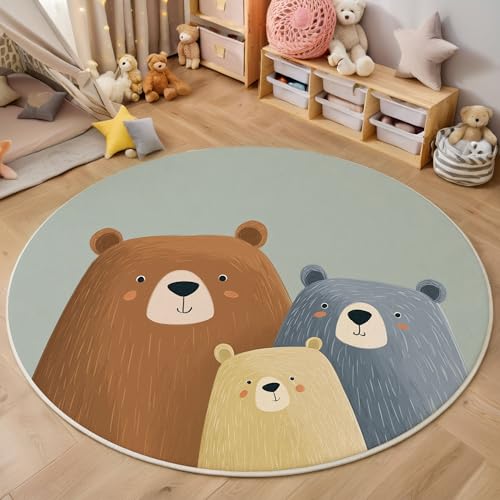 ZISTRCBAO Süßer Braunbär Runder Teppich, Cartoon-Tier Runde Teppiche, Weich Waschbar rutschfest Wohnzimmer Schlafzimmer Nachttisch Restaurant Korridor Fußmatte Teppiche (160cm, Mehrfarbig) von ZISTRCBAO