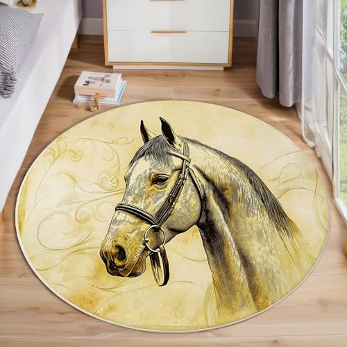ZISTRCBAO Tier Pferd Kurzflor Teppich Rund, Vintage-Aquarell Wohnzimmerteppich, Gelb Runder Teppich 60cm Round Eingangsbereich Waschbar Weich for Wohnzimmer Schlafzimmer Studie Heimbüro ZISTRCBAO Tier Pferd Kurzflor Teppich Rund, Vintage-Aquarell Wohnzimmerteppich, Gelb Runder Teppich 60cm Round Eingangsbereich Waschbar Weich for Wohnzimmer Schlafzimmer Studie Heimbüro von ZISTRCBAO