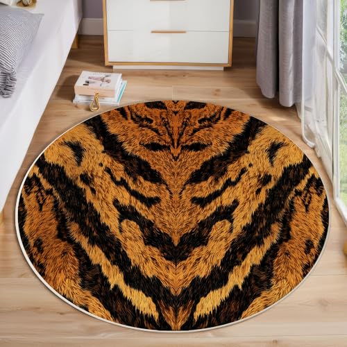 ZISTRCBAO Tigermuster Runder Teppich, Vintage Tier Textur Runde Teppiche, Weich Waschbar rutschfest Wohnzimmer Schlafzimmer Nachttisch Restaurant Korridor Fußmatte Teppiche (100cm, Braun) von ZISTRCBAO