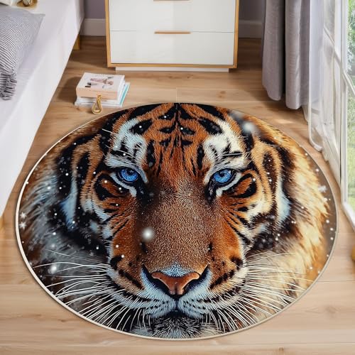 ZISTRCBAO Tigerportrait Teppich Rund 180cm, Tierrealismus Kurzflor Teppich Rund, Anti-Rutsch Unterseite Weich Kreisteppich Für Wohnzimmer, Schlafzimmer, Büro, Orange von ZISTRCBAO