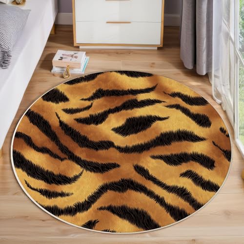 ZISTRCBAO Tigerstreifen Rund Teppich, Tiertextur Waschbarer Wohnzimmer Sofa Teppich Kurzflor Couchtischmatte, Braun Rund 60cm Teppiche Für Schlafzimmer Esszimmer Küche Innen ZISTRCBAO Tigerstreifen Rund Teppich, Tiertextur Waschbarer Wohnzimmer Sofa Teppich Kurzflor Couchtischmatte, Braun Rund 60cm Teppiche Für Schlafzimmer Esszimmer Küche Innen von ZISTRCBAO