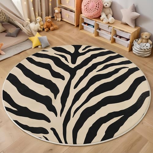ZISTRCBAO Tigerstreifen Runder Teppich, Tiertextur Runde Teppiche, Weich Waschbar rutschfest Wohnzimmer Schlafzimmer Nachttisch Restaurant Korridor Fußmatte Teppiche (180cm, Beige) von ZISTRCBAO