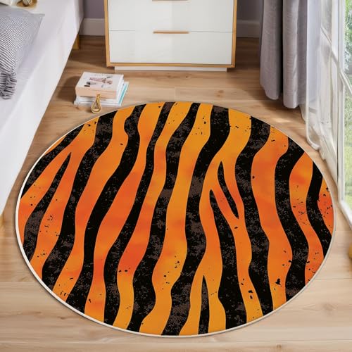 ZISTRCBAO Tigerstreifen Runder Teppich, Tiertextur Runde Teppiche, Weich Waschbar rutschfest Wohnzimmer Schlafzimmer Nachttisch Restaurant Korridor Fußmatte Teppiche (180cm, Orange) von ZISTRCBAO