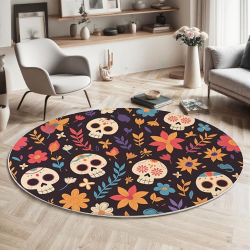 ZISTRCBAO Totenkopf Blumen Kurzflor Teppich Rund, Niedlicher Cartoon Wohnzimmerteppich, Mehrfarbig Runder Teppich 60cm Round Eingangsbereich Waschbar Weich for Wohnzimmer Schlafzimmer Studie Heimbüro ZISTRCBAO Totenkopf Blumen Kurzflor Teppich Rund, Niedlicher Cartoon Wohnzimmerteppich, Mehrfarbig Runder Teppich 60cm Round Eingangsbereich Waschbar Weich for Wohnzimmer Schlafzimmer Studie Heimbüro von ZISTRCBAO