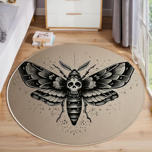 ZISTRCBAO Totenkopfmotte Kurzflor Teppich Rund, Gotisch Wohnzimmerteppich, Grau Runder Teppich 160cm Round Eingangsbereich Waschbar Weich for Wohnzimmer Schlafzimmer Studie Heimbüro ZISTRCBAO Totenkopfmotte Kurzflor Teppich Rund, Gotisch Wohnzimmerteppich, Grau Runder Teppich 160cm Round Eingangsbereich Waschbar Weich for Wohnzimmer Schlafzimmer Studie Heimbüro von ZISTRCBAO
