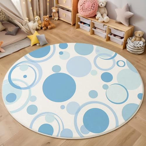 ZISTRCBAO Tupfen Runder Teppich, Modern Einfach Runde Teppiche, Weich Waschbar rutschfest Wohnzimmer Schlafzimmer Nachttisch Restaurant Korridor Fußmatte Teppiche (180cm, Hellblau) von ZISTRCBAO