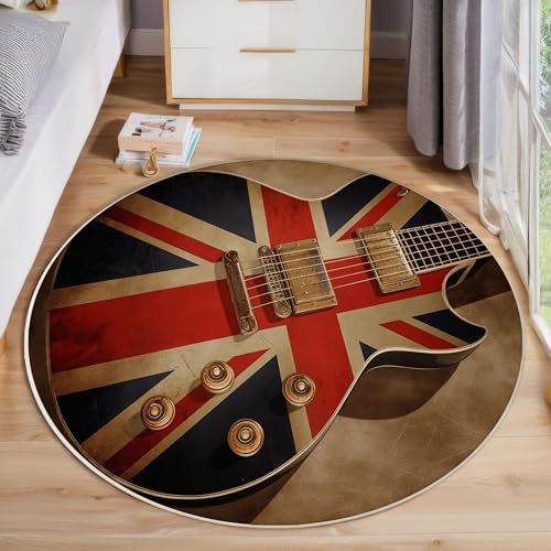 ZISTRCBAO Union Jack-Gitarre Kurzflor Teppich Rund, Retro-Musikthema Wohnzimmerteppich, Braun Runder Teppich 120cm Round Eingangsbereich Waschbar Weich for Wohnzimmer Schlafzimmer Studie Heimbüro ZISTRCBAO Union Jack-Gitarre Kurzflor Teppich Rund, Retro-Musikthema Wohnzimmerteppich, Braun Runder Teppich 120cm Round Eingangsbereich Waschbar Weich for Wohnzimmer Schlafzimmer Studie Heimbüro von ZISTRCBAO