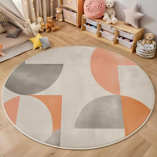 ZISTRCBAO Unregelmäßige Geometrie Kurzflor Teppich Rund, Retro-Mittelalter Wohnzimmerteppich, Grau Runder Teppich 60cm Round Eingangsbereich Waschbar Weich for Wohnzimmer Schlafzimmer Studie Heimbüro von ZISTRCBAO