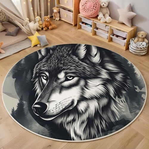 ZISTRCBAO Wald Schwarz Weiß Wolf Kurzflor Teppich Rund, Tier Realistisch Teppich Runder 60cm, Dunkelgrau Kreis Eingangsteppich Maschine Waschbarer Teppiche Für Wohnzimmer Schlafzimmer Küchenakzent ZISTRCBAO Wald Schwarz Weiß Wolf Kurzflor Teppich Rund, Tier Realistisch Teppich Runder 60cm, Dunkelgrau Kreis Eingangsteppich Maschine Waschbarer Teppiche Für Wohnzimmer Schlafzimmer Küchenakzent von ZISTRCBAO