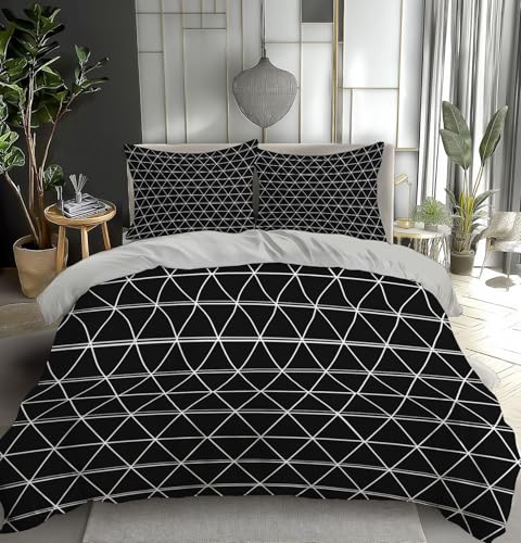 ZISTRCBAO Weiß Bettwäsche 135 x 200 cm, Linien Bettbezug 2-Teiliges Microfaser, Moderner Minimalist Bettbezug Weich Mikrofaser Mit ReißVerschluss Und 1 Kissenbezug von ZISTRCBAO
