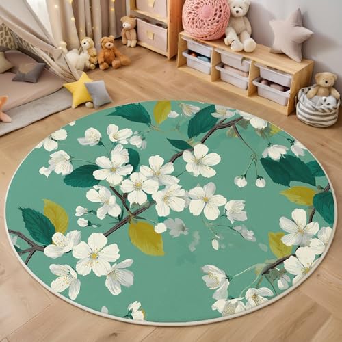 ZISTRCBAO Weiße Kirschblüte Kurzflor Teppich Rund, Vintage Blumen Wohnzimmerteppich, Mintgrün Runder Teppich 160cm Round Eingangsbereich Waschbar Weich for Wohnzimmer Schlafzimmer Studie Heimbüro ZISTRCBAO Weiße Kirschblüte Kurzflor Teppich Rund, Vintage Blumen Wohnzimmerteppich, Mintgrün Runder Teppich 160cm Round Eingangsbereich Waschbar Weich for Wohnzimmer Schlafzimmer Studie Heimbüro von ZISTRCBAO