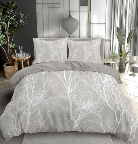 ZISTRCBAO Weiße Zweige BettwäSch 135 x 200 cm, Moderner Minimalist Wende BettwäSche Set, Weich Atmungsaktive Mikrofaser 1 Deckenbezug Mit ReißVerschluss 1 Kissenbezug, Hellgrau von ZISTRCBAO