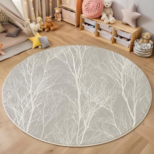 ZISTRCBAO Weiße Zweige Kurzflor Teppich Rund, Moderne Schlichtheit Wohnzimmerteppich, Grau Runder Teppich 100cm Round Eingangsbereich Waschbar Weich for Wohnzimmer Schlafzimmer Studie Heimbüro ZISTRCBAO Weiße Zweige Kurzflor Teppich Rund, Moderne Schlichtheit Wohnzimmerteppich, Grau Runder Teppich 100cm Round Eingangsbereich Waschbar Weich for Wohnzimmer Schlafzimmer Studie Heimbüro von ZISTRCBAO