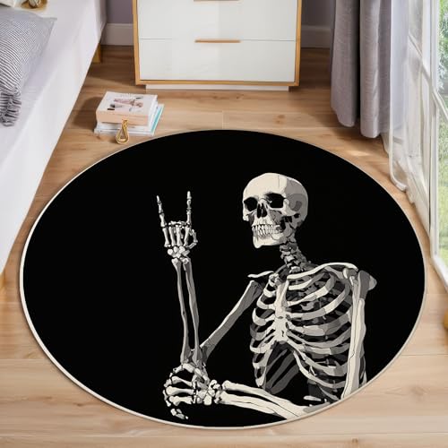 ZISTRCBAO Weißer Schädel Kurzflor Teppich Rund, Gotisch Wohnzimmerteppich, Schwarz Runder Teppich 180cm Round Eingangsbereich Waschbar Weich for Wohnzimmer Schlafzimmer Studie Heimbüro ZISTRCBAO Weißer Schädel Kurzflor Teppich Rund, Gotisch Wohnzimmerteppich, Schwarz Runder Teppich 180cm Round Eingangsbereich Waschbar Weich for Wohnzimmer Schlafzimmer Studie Heimbüro von ZISTRCBAO