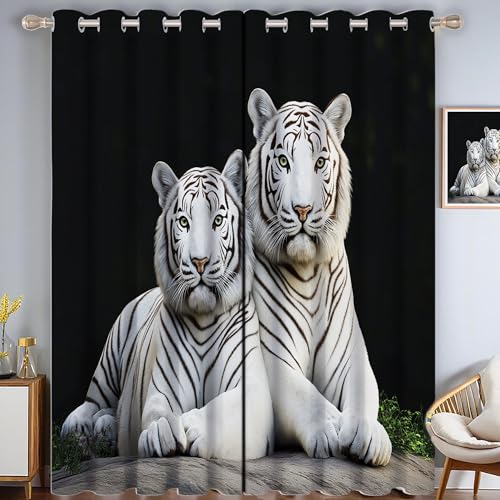 ZISTRCBAO Weißer Tiger Vorhänge 2er Pac H182xB91cm Verdunkelung Vorhang Mit ösen, Tierrealismus Vorhang Schwarz Weich Polyester Vorhänge Für Schlafzimmer Wohnzimmer von ZISTRCBAO