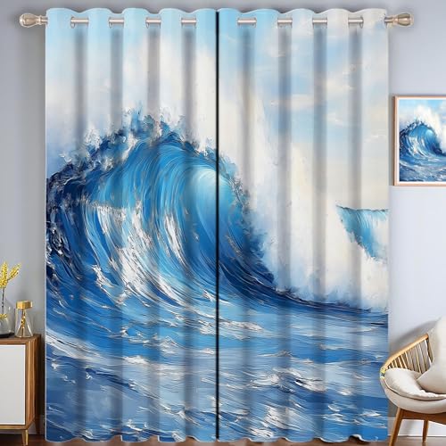 ZISTRCBAO Wellen Verdunkelungsvorhänge, Ölgemäldekunst Thermisch Isoliert Fensterbehandlung Vorhänge Für Wohnzimmer Dekoration, Hellblau 2 Paneele H213xB66cm ZISTRCBAO Wellen Verdunkelungsvorhänge, Ölgemäldekunst Thermisch Isoliert Fensterbehandlung Vorhänge Für Wohnzimmer Dekoration, Hellblau 2 Paneele H213xB66cm von ZISTRCBAO