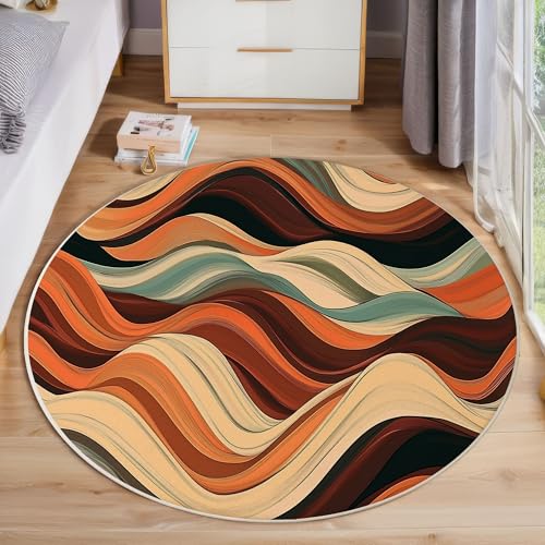 ZISTRCBAO Wellenstreifen Rund Teppich, Retro-Schlichtheit Waschbarer Wohnzimmer Sofa Teppich Kurzflor Couchtischmatte, Orange Rund 100cm Teppiche Für Schlafzimmer Esszimmer Küche Innen ZISTRCBAO Wellenstreifen Rund Teppich, Retro-Schlichtheit Waschbarer Wohnzimmer Sofa Teppich Kurzflor Couchtischmatte, Orange Rund 100cm Teppiche Für Schlafzimmer Esszimmer Küche Innen von ZISTRCBAO