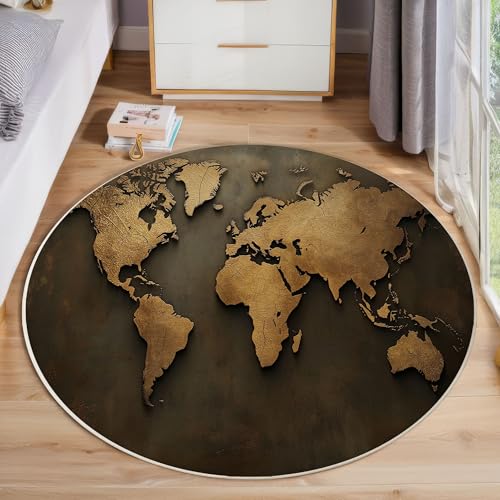 ZISTRCBAO Weltkarte Rund Teppich, Vintage-Stil Waschbarer Wohnzimmer Sofa Teppich Kurzflor Couchtischmatte, Braun Rund 60cm Teppiche Für Schlafzimmer Esszimmer Küche Innen ZISTRCBAO Weltkarte Rund Teppich, Vintage-Stil Waschbarer Wohnzimmer Sofa Teppich Kurzflor Couchtischmatte, Braun Rund 60cm Teppiche Für Schlafzimmer Esszimmer Küche Innen von ZISTRCBAO